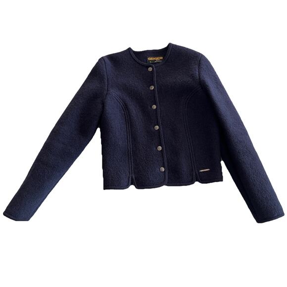 Geiger Austria Pure Boiled Wool Cardigan Women's 40 Blue Ornate Buttons Small - Picture 3 of 14
